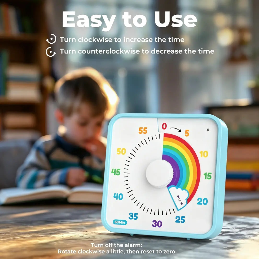 60-Minute Large Visual Timer for Kids and Adults, Rainbow Countdown Timer with Non-Ticking Mechanism, 7.5-Inch Classroom Desk Clock with Magnetic Backing, Ideal for Pomodoro Technique