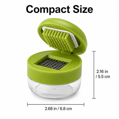Manual Garlic Chopper, Mini Garlic Press Cutter with Stainless Steel Blades & Clear Collection Cup, Compact Kitchen Garlic Mincer for Garlic, Ginger, Onion & Chili, Easy-Press Food Prep Tool, Green