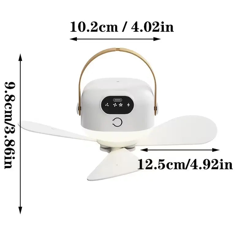 2-In-1 Portable LED Light Hanging Camping Fan | Rechargeable Quiet Tent Fan with Remote Control, Long Runtime, 3 Speeds, Foldable Design, Suitable for Outdoor Camping, Tents, Patio, Dorms, Bedrooms