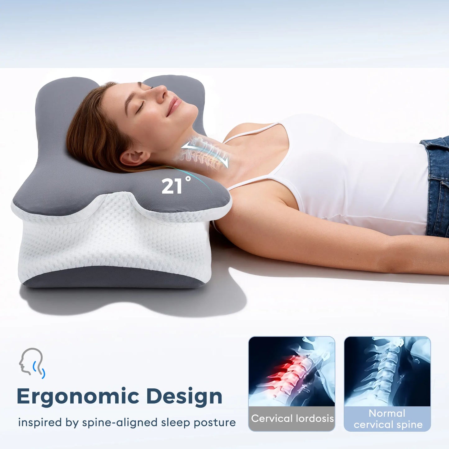 Vipfree Adjustable Ergonomic Memory Foam Neck Pillow for Cervical Support and Cooling Comfort