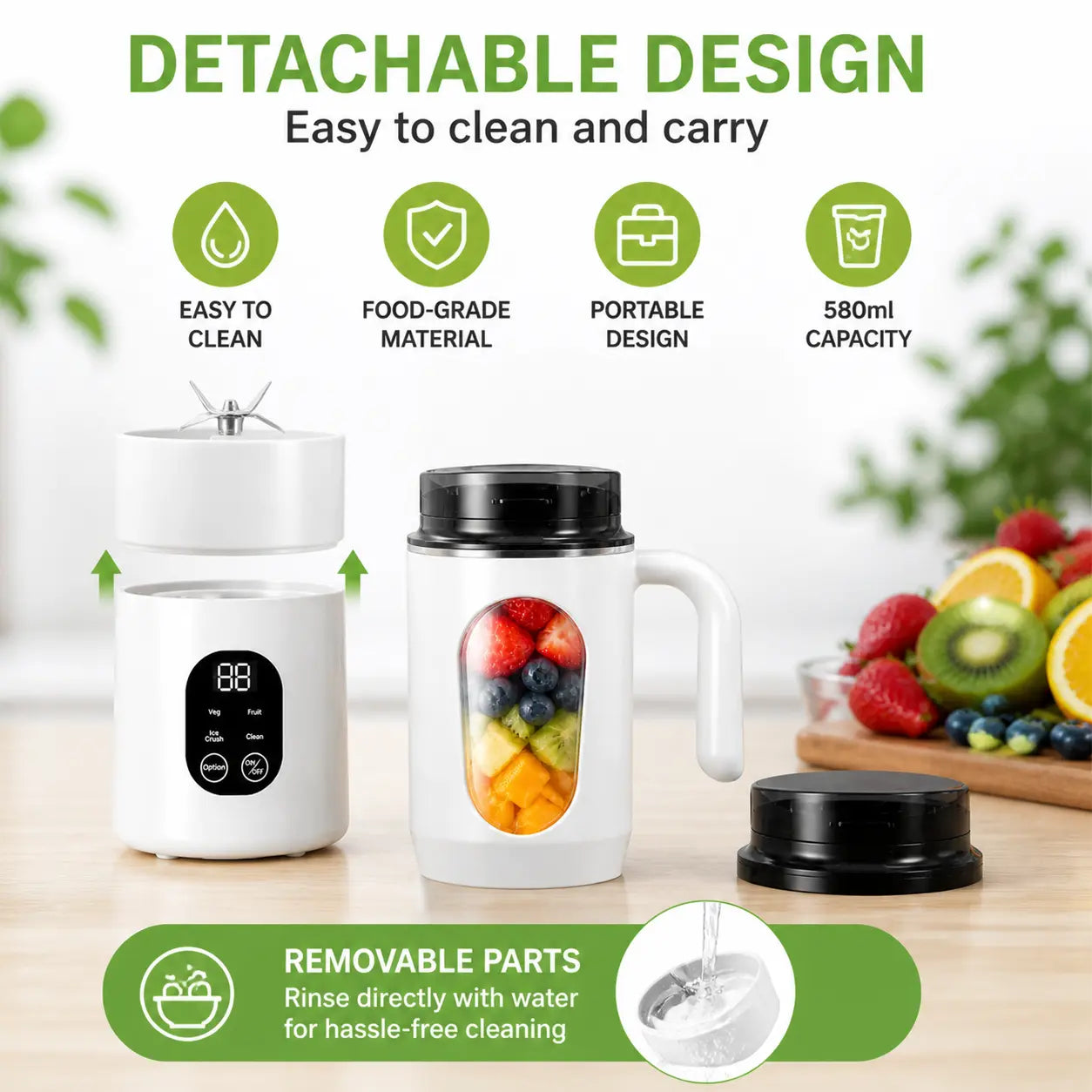 Portable USB Rechargeable Juicer with LED Display - Handheld High-Speed Blender for Smoothies and Juices, Self-Cleaning, BPA-Free, Ice Crushing Function, Multiple Gears, Safety Protection, and Versatile Uses