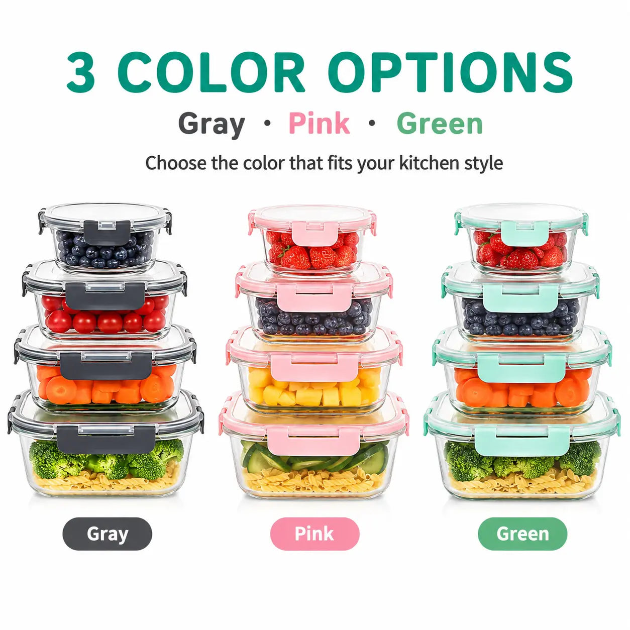 AISOON 24-Piece High Borosilicate Glass Food Storage Containers with Lids - 12-Pack Airtight Leakproof Kitchen Household Products, Bpa-Free, Microwave, Oven, Freezer & Dishwasher Safe (Black)