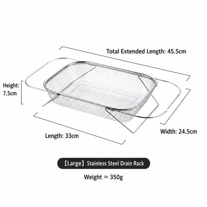 Expandable Stainless Steel Over-The-Sink Colander Strainer Basket with Handles, Fine Mesh Kitchen Essential