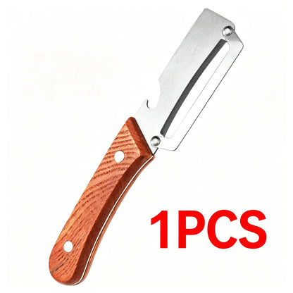 Stainless Steel Blade Vegetable and Fruit Peeler Set with Ergonomic Wooden Handles and Integrated Bottle Opener