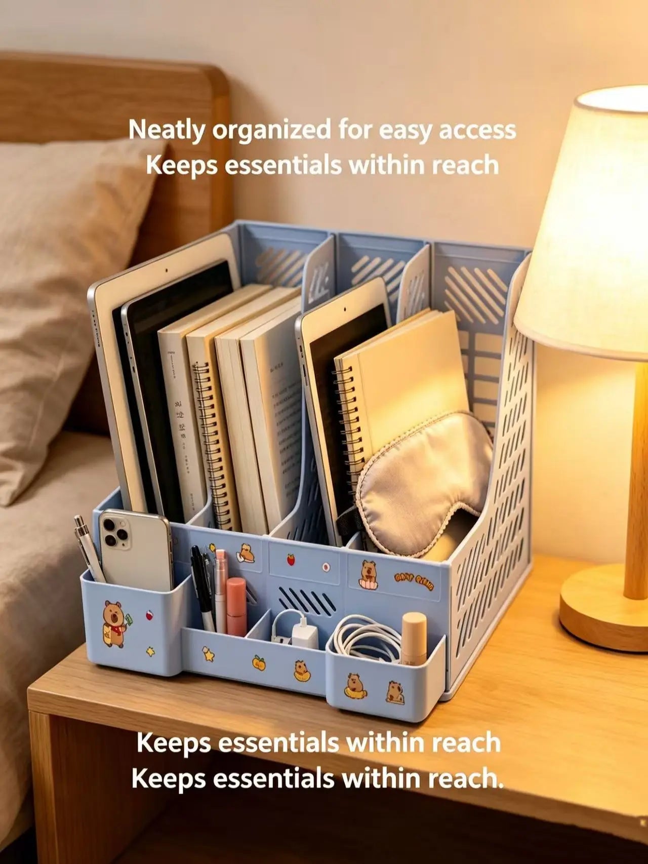 Easter Bunny Style Plastic Rectangular 6-Piece Desk Organizer - 4 Compartments, Shatterproof, Large Capacity, Desk Organization Solution for Office Workers, Holds Books, Stationery, Documents