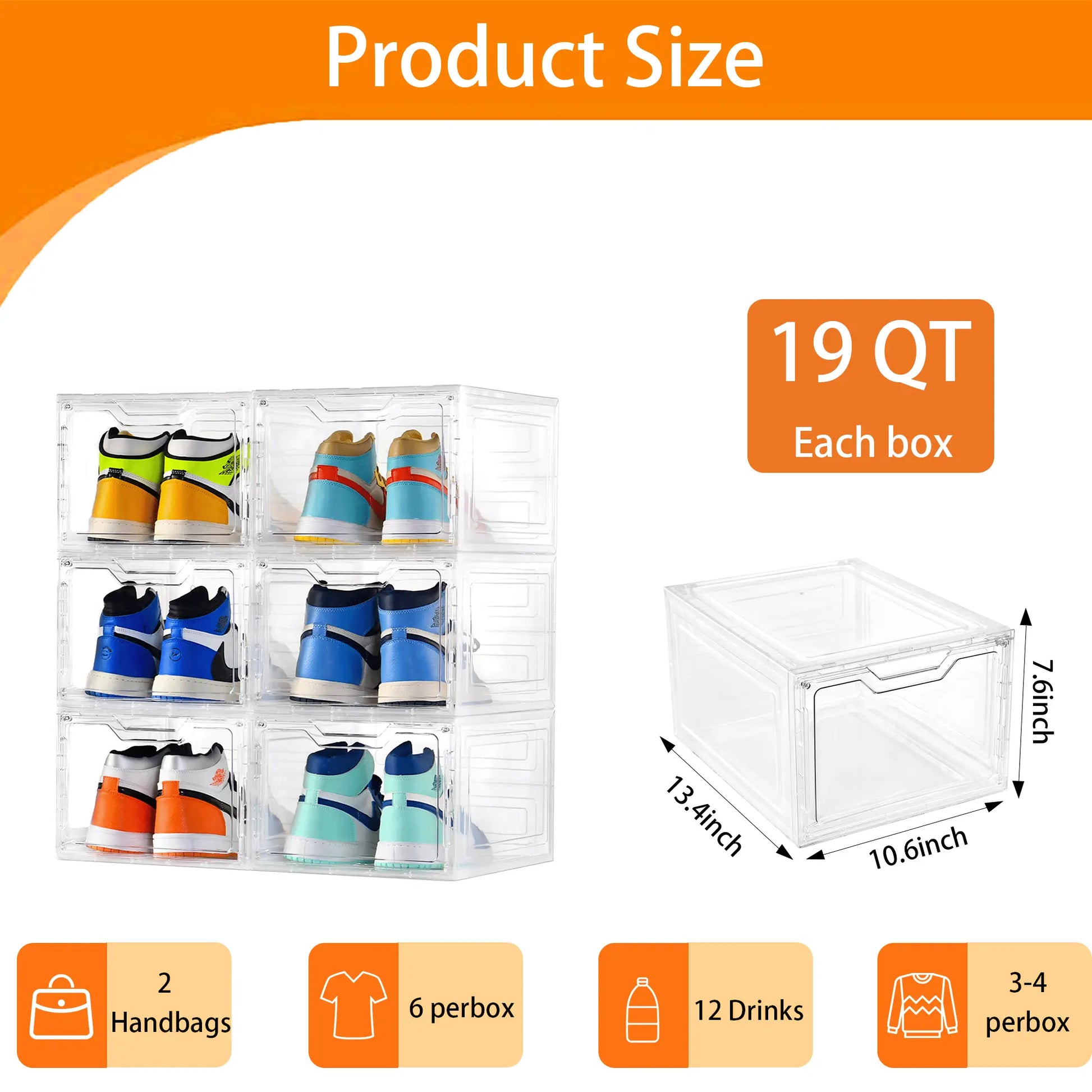 Stackable Clear Plastic Shoe Boxes, Magnetic Door Design - Shoe Rack & Storage Organizer