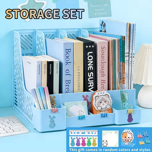 Easter Bunny Style Plastic Rectangular 6-Piece Desk Organizer - 4 Compartments, Shatterproof, Large Capacity, Desk Organization Solution for Office Workers, Holds Books, Stationery, Documents