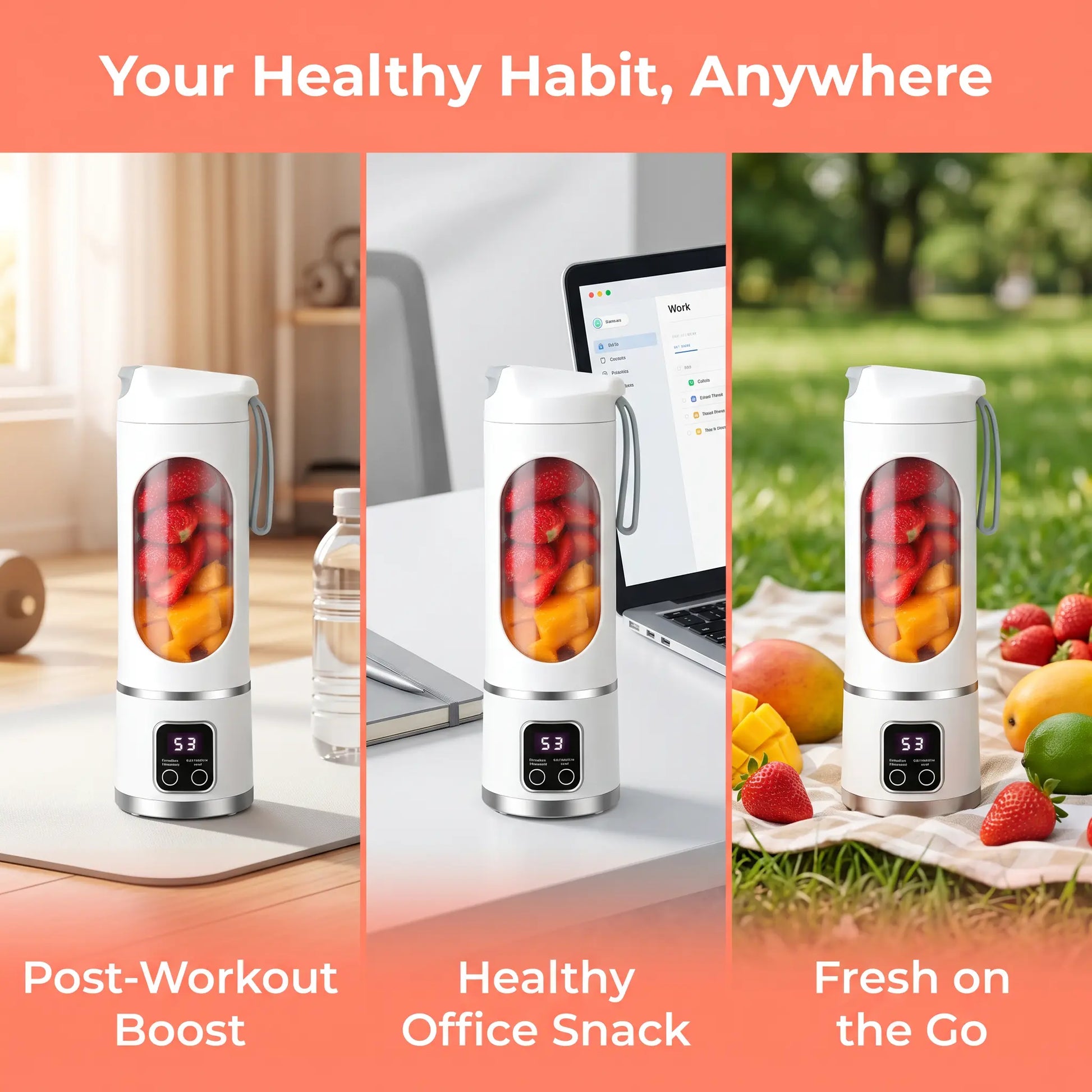 Portable 15.22 Oz USB Rechargeable Personal Blender with LED Display, Durable ABS Material - Ideal for Smoothies and Juices, Essential for Home Kitchen