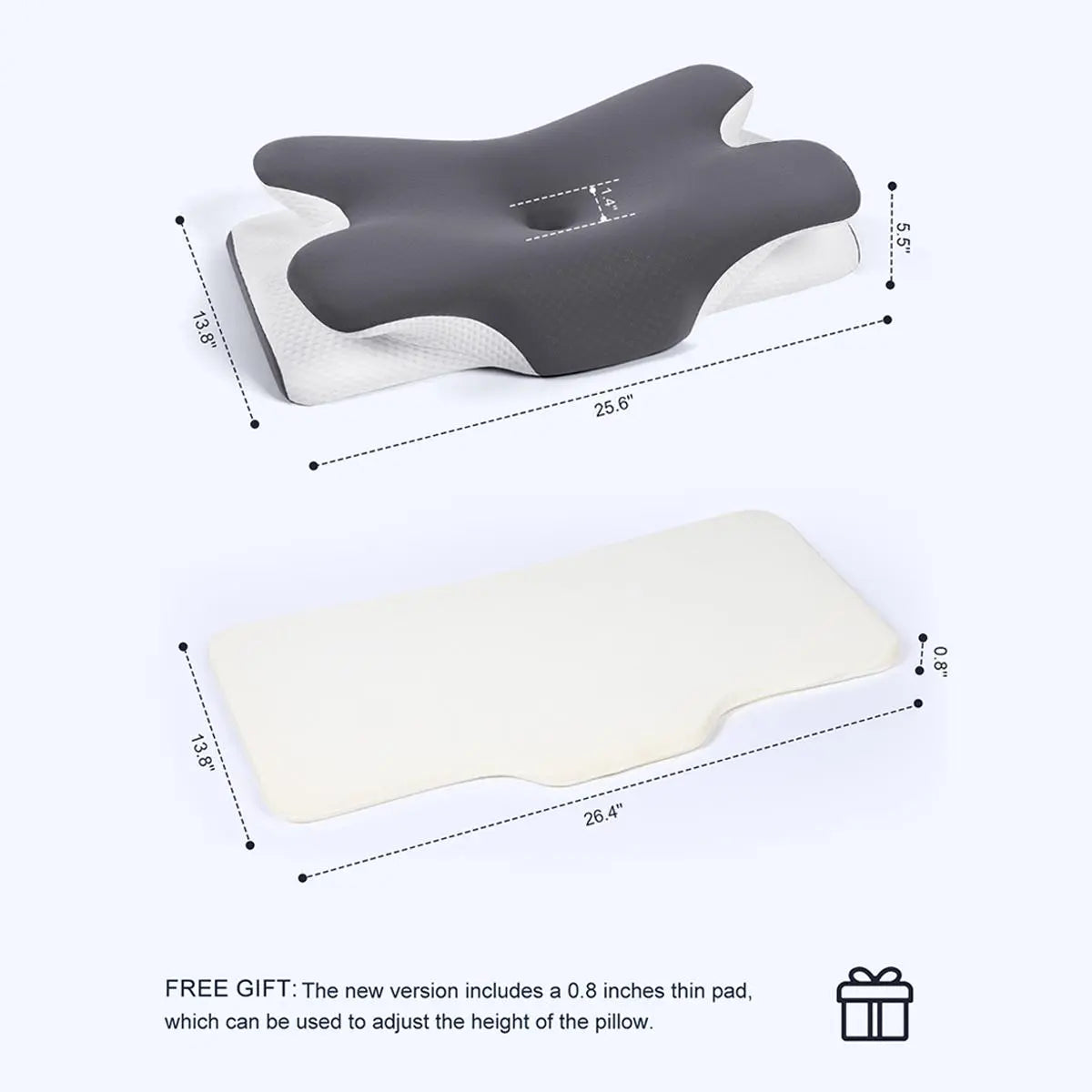 Vipfree Adjustable Ergonomic Memory Foam Neck Pillow for Cervical Support and Cooling Comfort