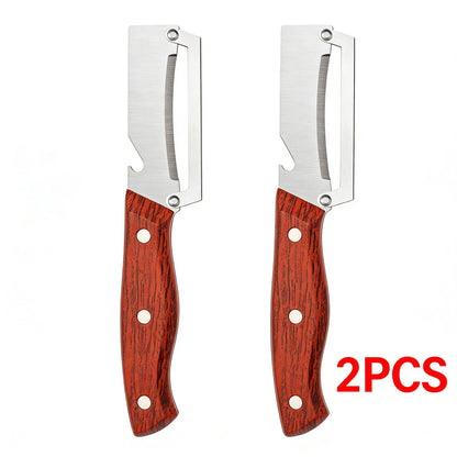 Stainless Steel Blade Vegetable and Fruit Peeler Set with Ergonomic Wooden Handles and Integrated Bottle Opener