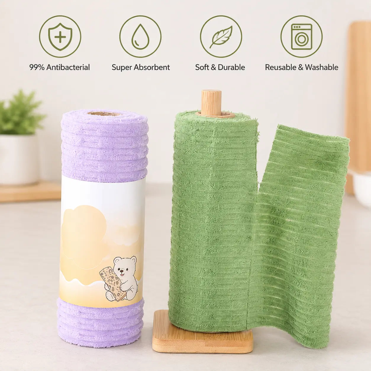 1 Count, Tearable Plush Cleaning Cloth Roll, for Daily Household Cleaning of Tableware, Cooktop, Glassware and Cabinets