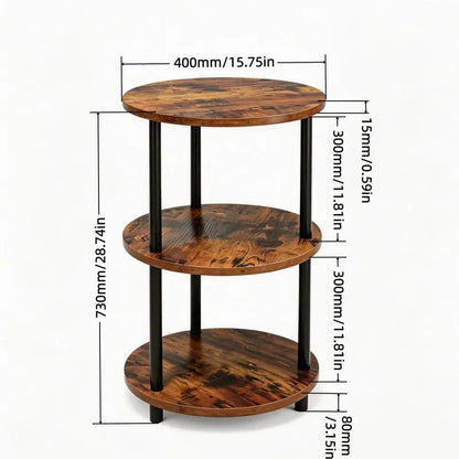 Three-Tier Round Shelving Table - Versatile Decorative Table Available in Narrow-Edge Styles or as a Nightstand; Industrial Design Ideal for Compact Spaces