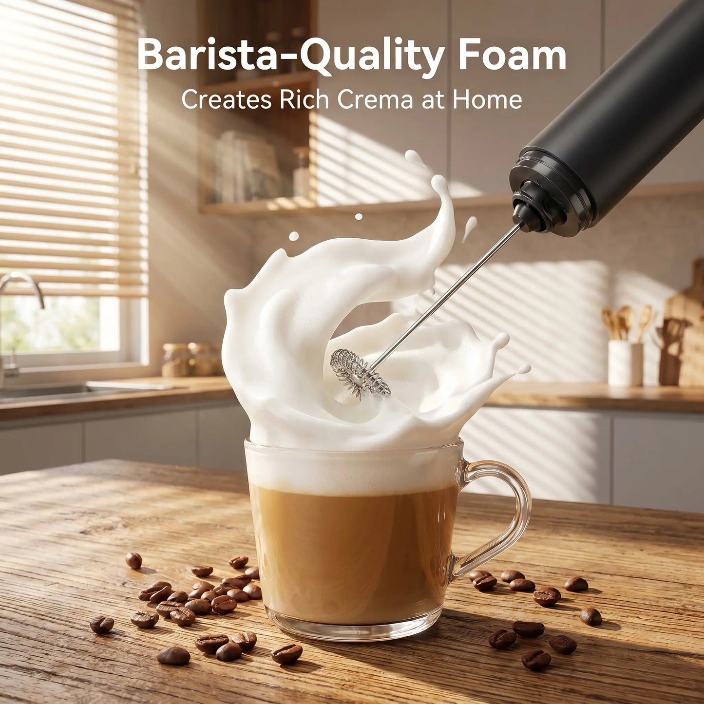 Rechargeable USB Handheld Electric Milk Frother and Stirrer for Coffee, Latte, Matcha, and Hot Chocolate