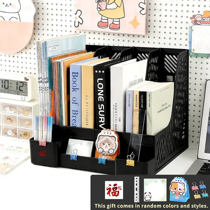 Easter Bunny Style Plastic Rectangular 6-Piece Desk Organizer - 4 Compartments, Shatterproof, Large Capacity, Desk Organization Solution for Office Workers, Holds Books, Stationery, Documents