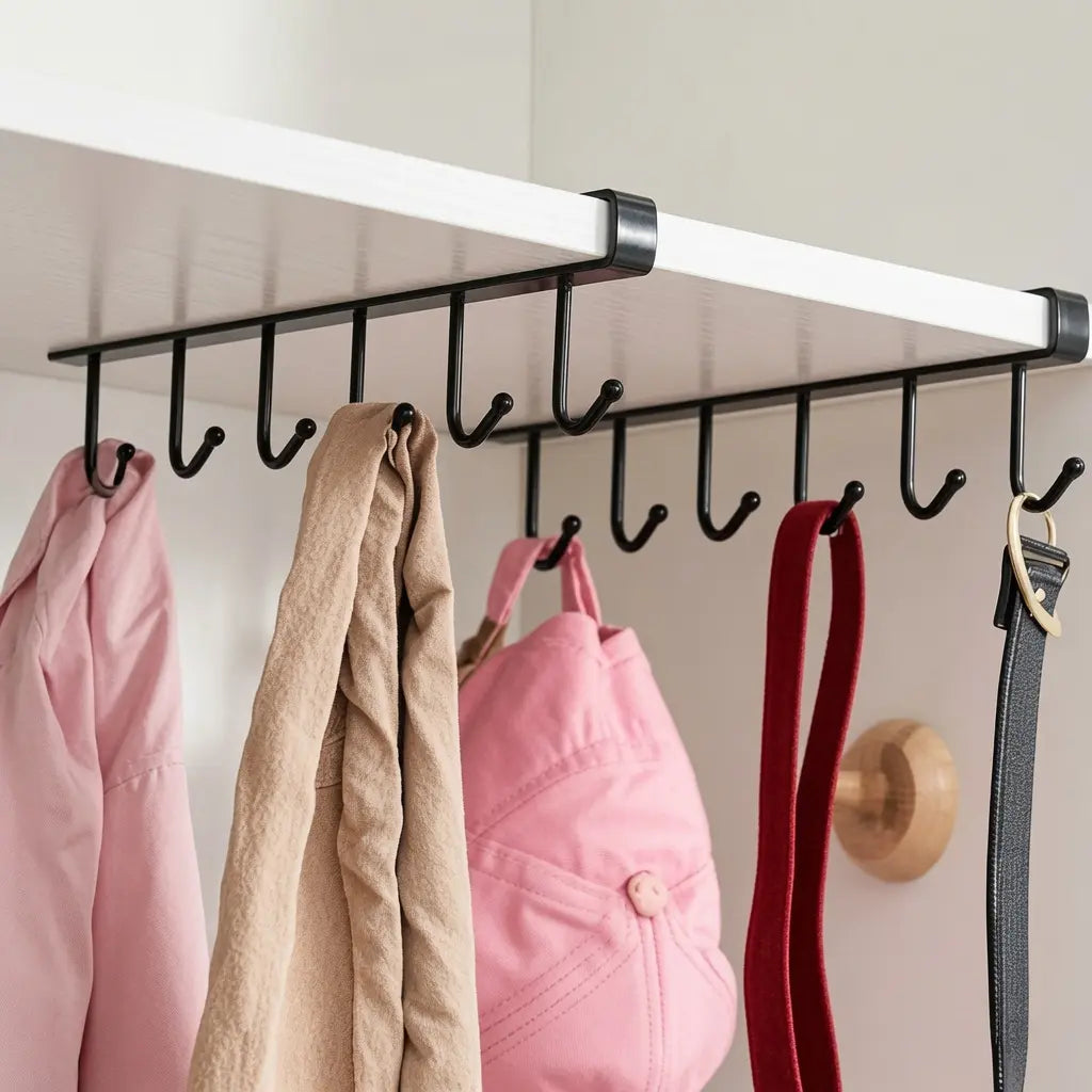 VIREFIRA Black 2-Piece Hangable under Shelf Mug Hanger Rack Set - 6-Hook Snap-In Adjustable under Cabinet Storage Organizer, Space-Saving Cup Holder for Kitchen Pantry
