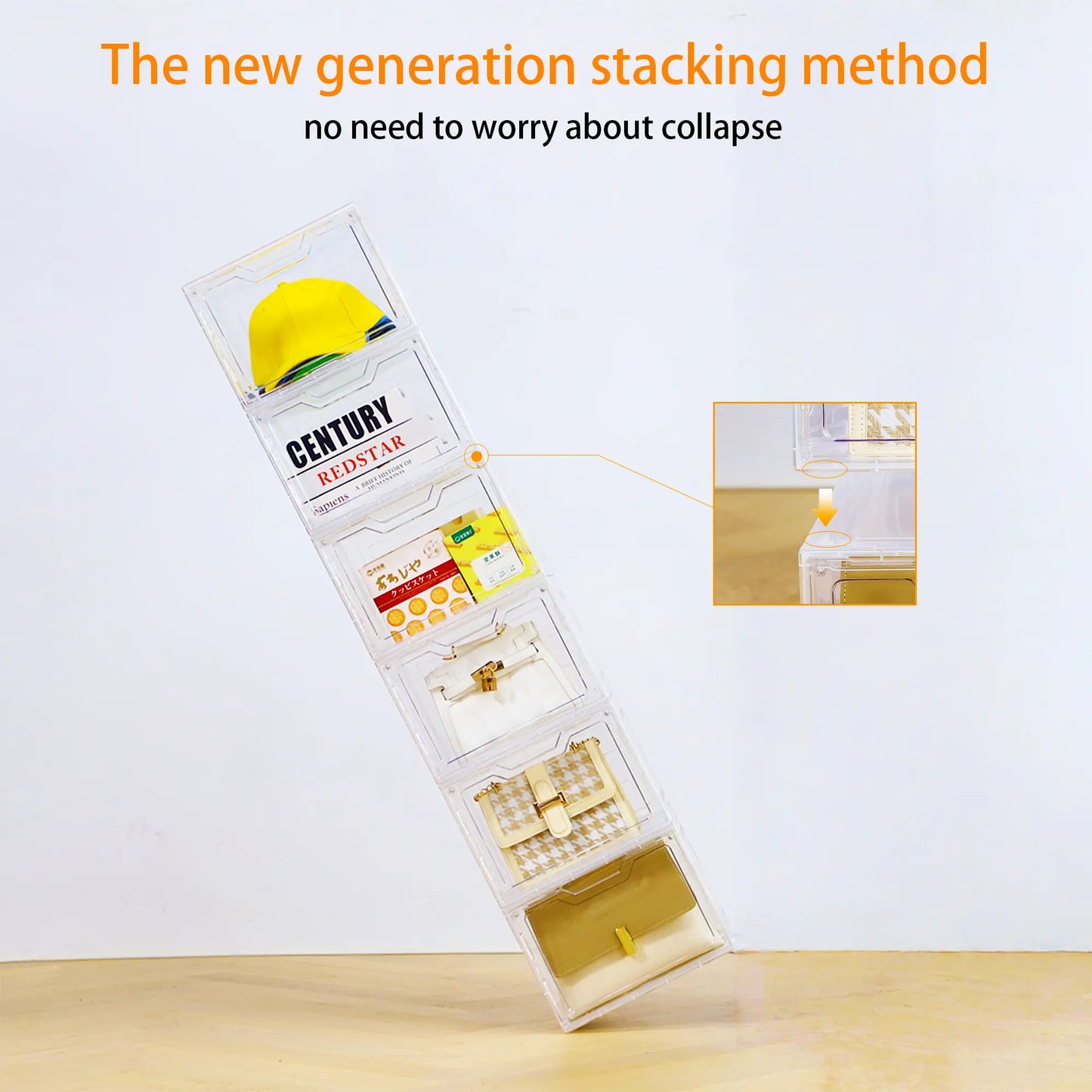 Stackable Clear Plastic Shoe Boxes, Magnetic Door Design - Shoe Rack & Storage Organizer