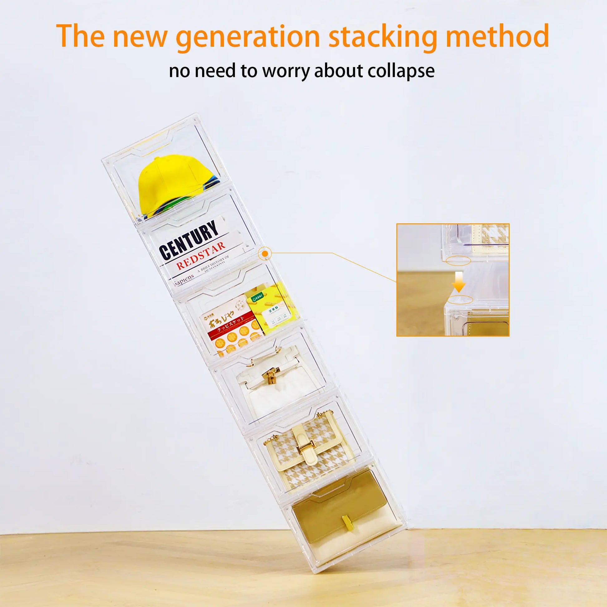 Stackable Clear Plastic Shoe Boxes, Magnetic Door Design - Shoe Rack & Storage Organizer