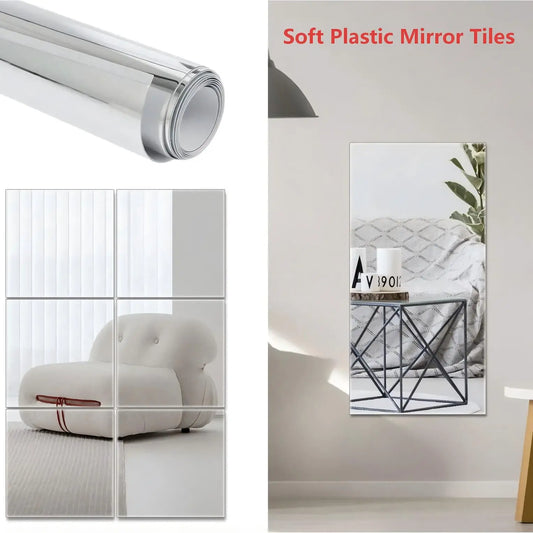 Frameless Acrylic Wall Mirror Tiles – Flexible Plastic Mirror Stickers for Bedroom, Bathroom, Home Gym, Door, and Children's Room Décor in Various Sizes