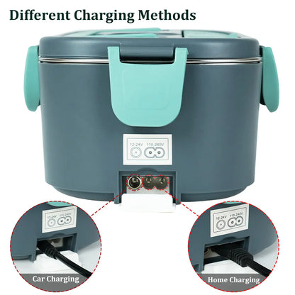 Stainless Steel Thermal Insulated Lunch Box - 50.72 Oz, Electric Food Warmer for Home and Car (110V/12V/24V), Includes Fork and Insulated Bag, Ideal for Truck Drivers and Office Use, Fast Heating