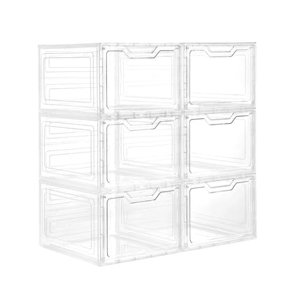 Stackable Clear Plastic Shoe Boxes, Magnetic Door Design - Shoe Rack & Storage Organizer