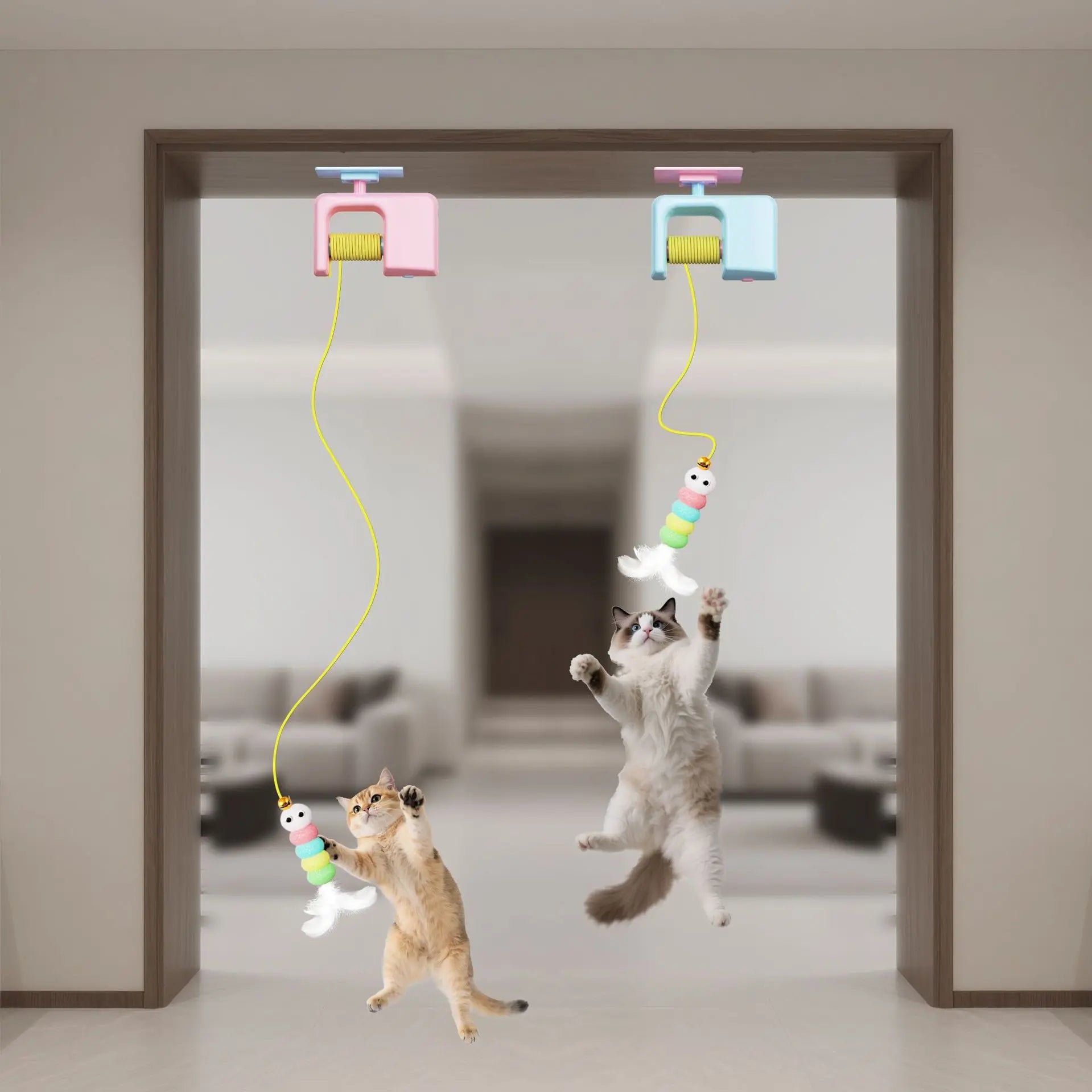 Interactive Retractable Bungee Cat Toy - Automatic USB Rechargeable Hanging Door Teaser for Indoor Play and Exercise