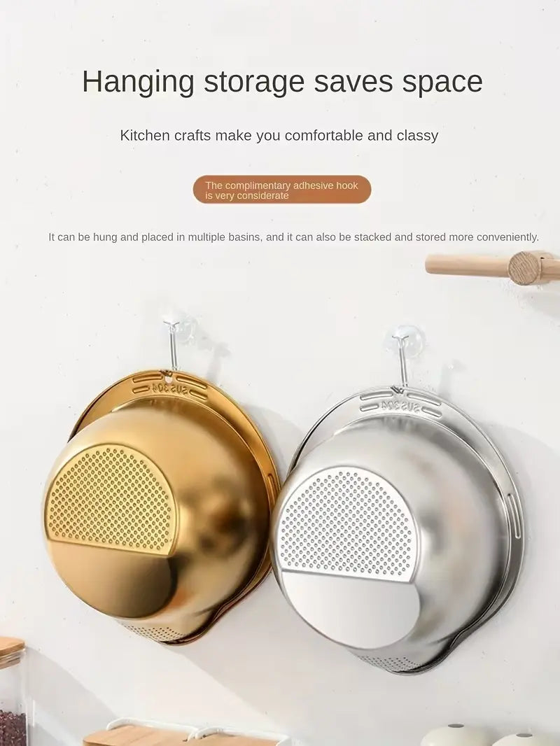 Stainless Steel Multifunctional Rice-Washing and Straining Basket for Fruits, Vegetables, and Storage Solutions in Home Dining and Picnics