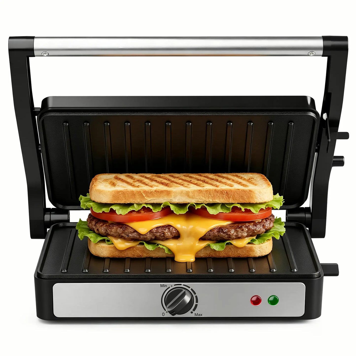 KEINVE Compact Electric Panini Press Grill and Sandwich Maker, 900W Fast Heating with Adjustable Temperature Control, 180° Flat Open Non-Stick Double-Sided Griddle, Dual Heating Plates for Steak and Burgers, 9.2 x 5.8 Inches