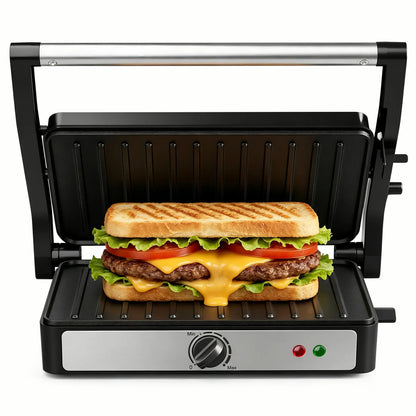 KEINVE Compact Electric Panini Press Grill and Sandwich Maker, 900W Fast Heating with Adjustable Temperature Control, 180° Flat Open Non-Stick Double-Sided Griddle, Dual Heating Plates for Steak and Burgers, 9.2 x 5.8 Inches