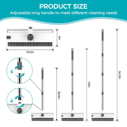 JOIORBOO 3-in-1 Floor Scrub Brush with Long Handle - Double-Sided Bristles and Squeegee for Bathroom and Kitchen Cleaning