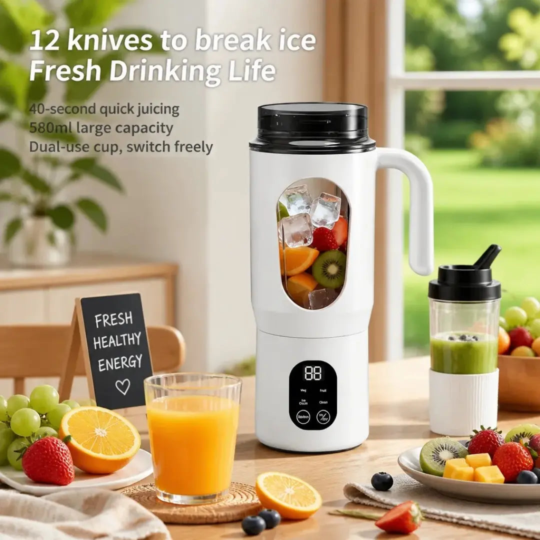 Portable USB Rechargeable Juicer with LED Display - Handheld High-Speed Blender for Smoothies and Juices, Self-Cleaning, BPA-Free, Ice Crushing Function, Multiple Gears, Safety Protection, and Versatile Uses