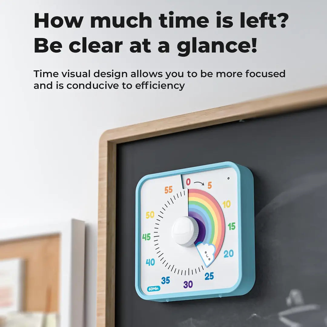 60-Minute Large Visual Timer for Kids and Adults, Rainbow Countdown Timer with Non-Ticking Mechanism, 7.5-Inch Classroom Desk Clock with Magnetic Backing, Ideal for Pomodoro Technique