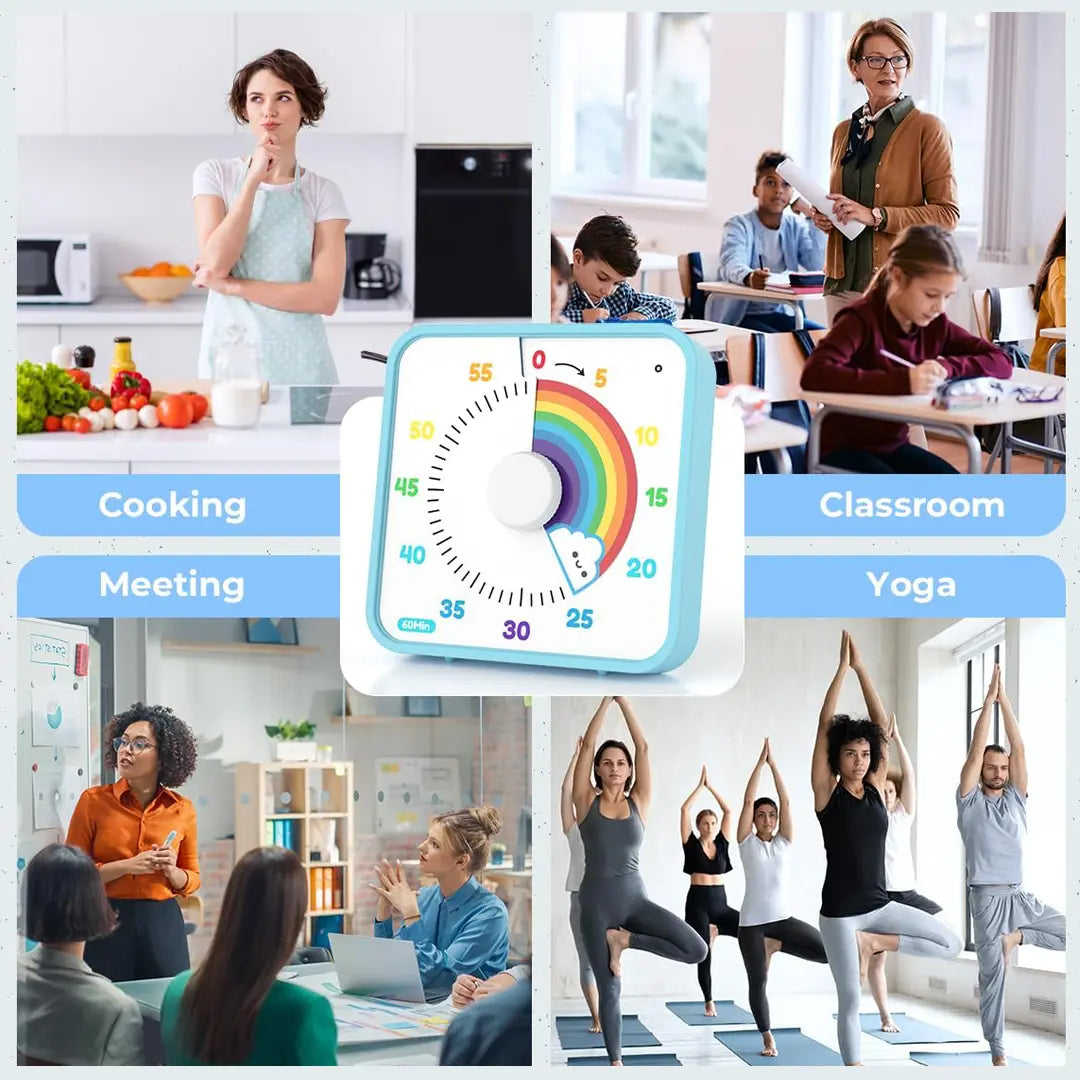 60-Minute Large Visual Timer for Kids and Adults, Rainbow Countdown Timer with Non-Ticking Mechanism, 7.5-Inch Classroom Desk Clock with Magnetic Backing, Ideal for Pomodoro Technique