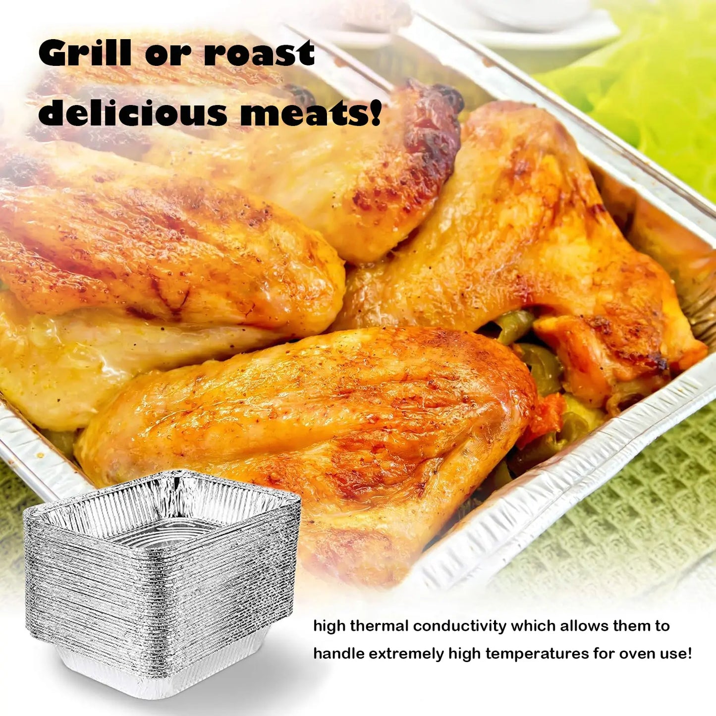 8x8 Heavy-Duty Aluminum Pans with Lids (30 Pack) - Disposable Foil Food Containers for Baking, Cooking, Heating, Freezing, and Holiday Storage