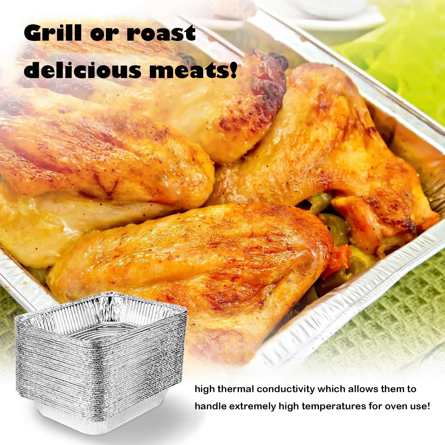 8x8 Heavy-Duty Aluminum Pans with Lids (30 Pack) - Disposable Foil Food Containers for Baking, Cooking, Heating, Freezing, and Holiday Storage