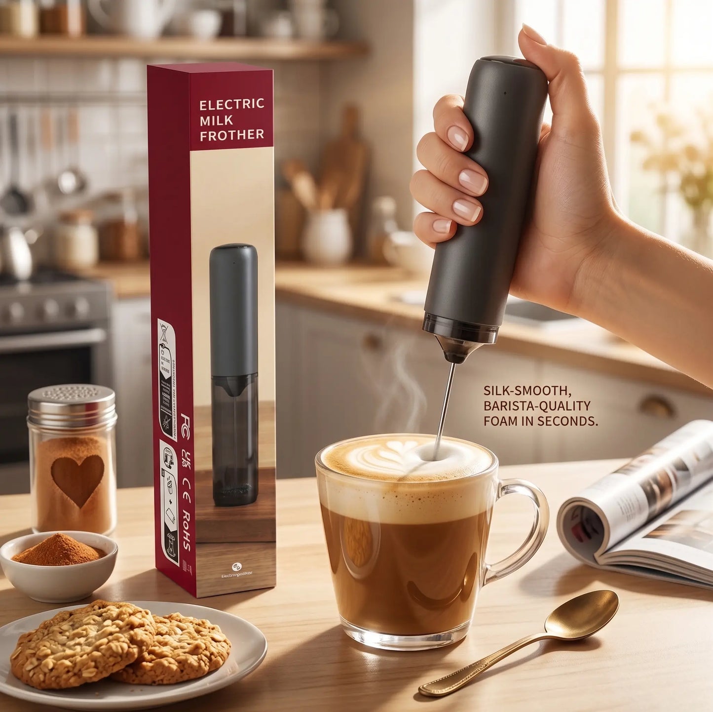 Rechargeable USB Handheld Electric Milk Frother and Stirrer for Coffee, Latte, Matcha, and Hot Chocolate