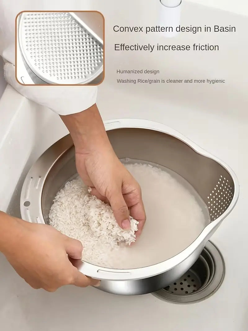 Stainless Steel Multifunctional Rice-Washing and Straining Basket for Fruits, Vegetables, and Storage Solutions in Home Dining and Picnics