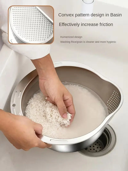 Stainless Steel Multifunctional Rice-Washing and Straining Basket for Fruits, Vegetables, and Storage Solutions in Home Dining and Picnics