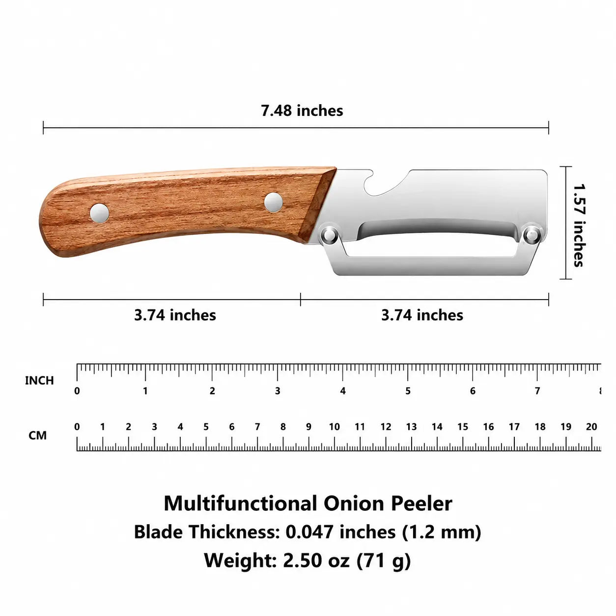 2-Piece Multifunctional Kitchen Peeler Set with Wood Handles – Includes Peeling, Slicing, Scraping, and Bottle Opening Tools