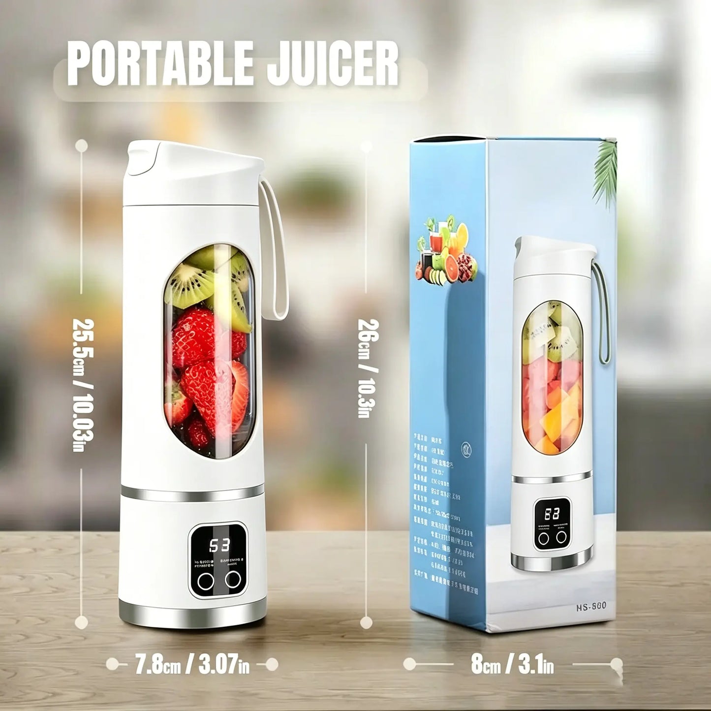 Portable 15.22 Oz USB Rechargeable Personal Blender with LED Display, Durable ABS Material - Ideal for Smoothies and Juices, Essential for Home Kitchen
