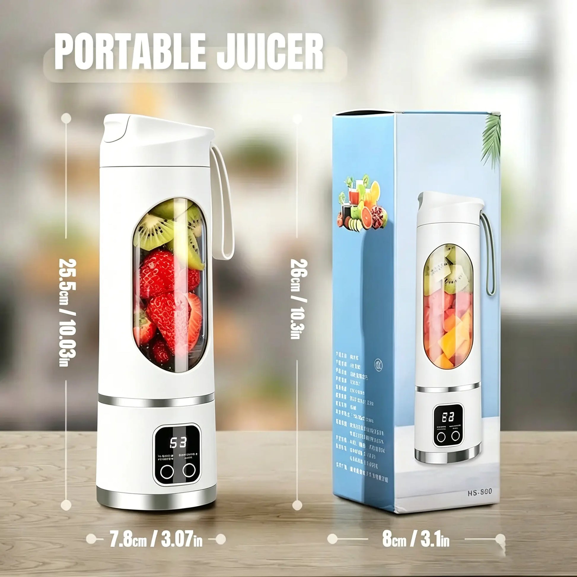 Portable 15.22 Oz USB Rechargeable Personal Blender with LED Display, Durable ABS Material - Ideal for Smoothies and Juices, Essential for Home Kitchen