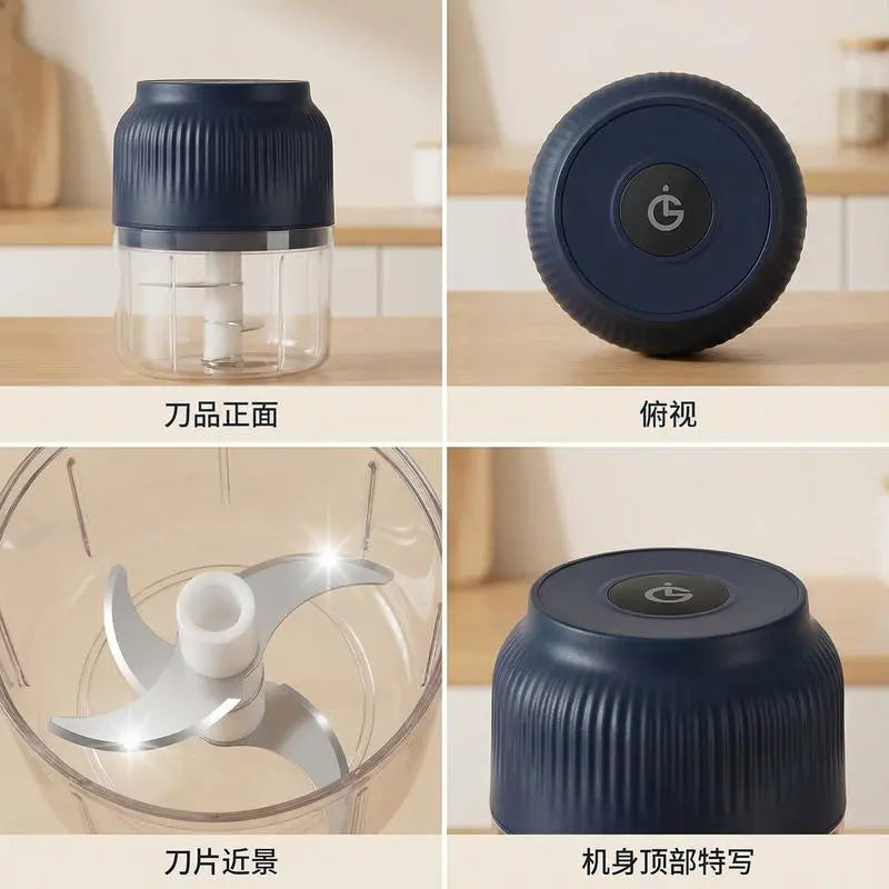 Electric Garlic Crusher - 300ML Cordless Rechargeable Mini Food Processor for Garlic, Onion, Ginger, Chili, Nuts, Fruit, and Meat - Blue