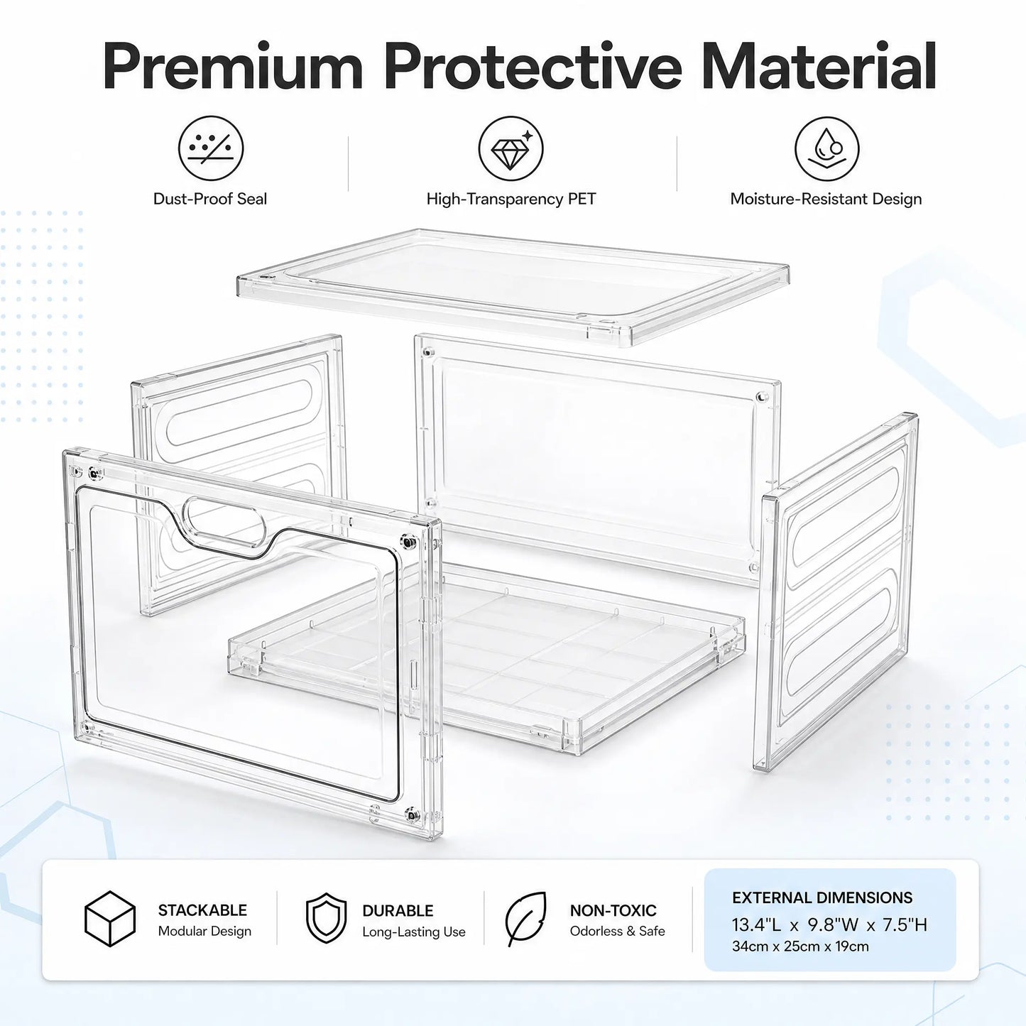Stackable Clear Plastic Shoe Boxes, Magnetic Door Design - Shoe Rack & Storage Organizer