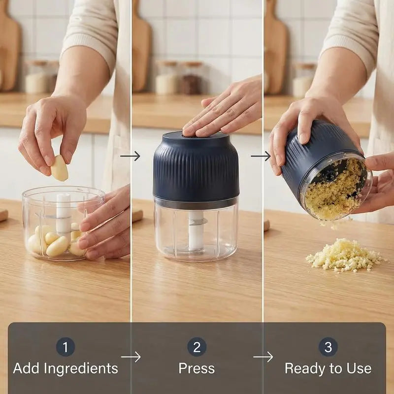 Electric Garlic Crusher - 300ML Cordless Rechargeable Mini Food Processor for Garlic, Onion, Ginger, Chili, Nuts, Fruit, and Meat - Blue