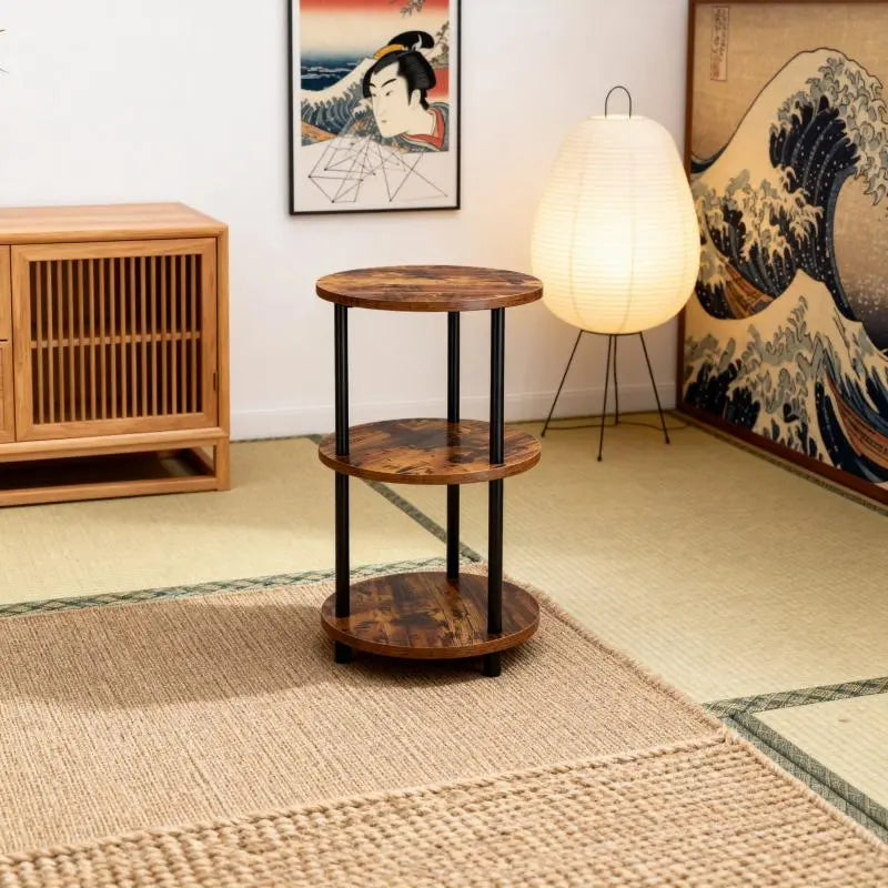 Three-Tier Round Shelving Table - Versatile Decorative Table Available in Narrow-Edge Styles or as a Nightstand; Industrial Design Ideal for Compact Spaces