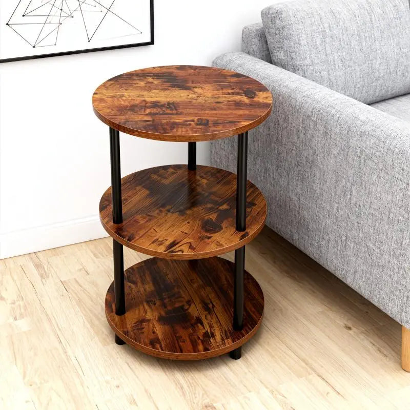 Three-Tier Round Shelving Table - Versatile Decorative Table Available in Narrow-Edge Styles or as a Nightstand; Industrial Design Ideal for Compact Spaces