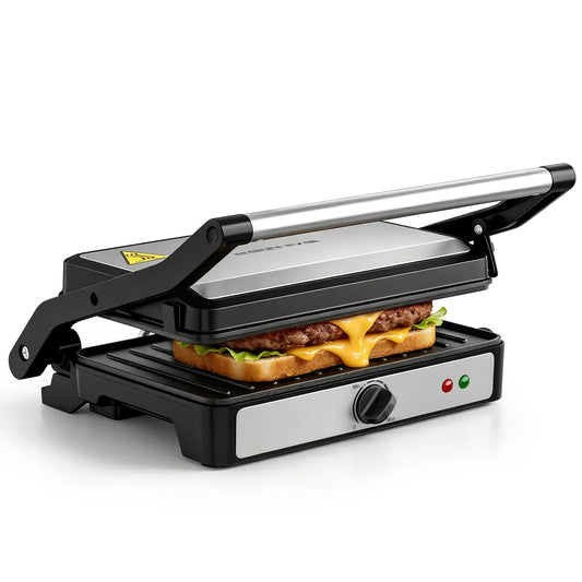 KEINVE Compact Electric Panini Press Grill and Sandwich Maker, 900W Fast Heating with Adjustable Temperature Control, 180° Flat Open Non-Stick Double-Sided Griddle, Dual Heating Plates for Steak and Burgers, 9.2 x 5.8 Inches