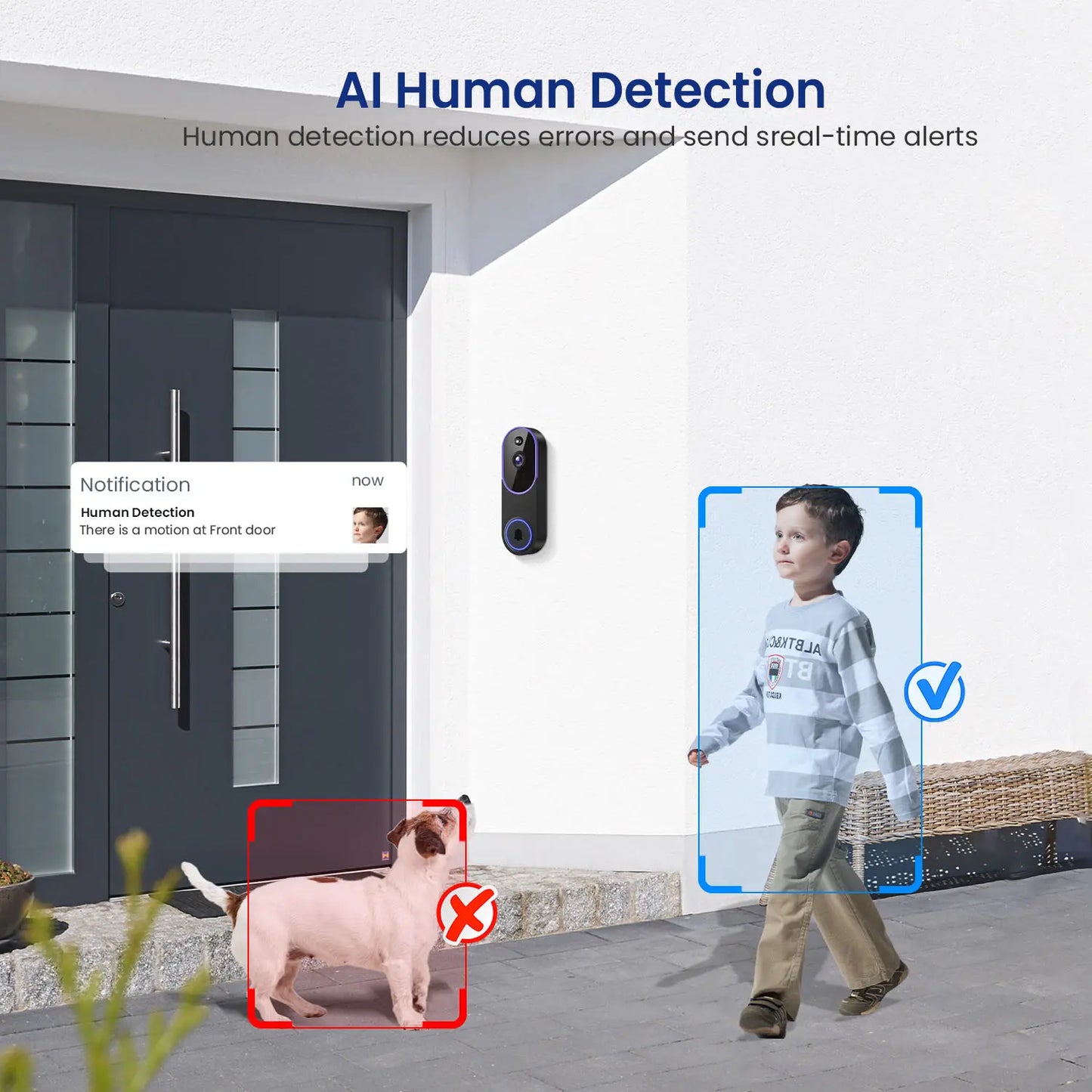 1080P Wireless Video Doorbell Camera with Smart AI Human Detection, Full HD Live View, Cloud Storage, Night Vision, Two-Way Audio, Instant Alerts, and 2.4G WiFi Connectivity for Indoor/Outdoor Home Security Surveillance
