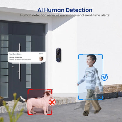 1080P Wireless Video Doorbell Camera with Smart AI Human Detection, Full HD Live View, Cloud Storage, Night Vision, Two-Way Audio, Instant Alerts, and 2.4G WiFi Connectivity for Indoor/Outdoor Home Security Surveillance