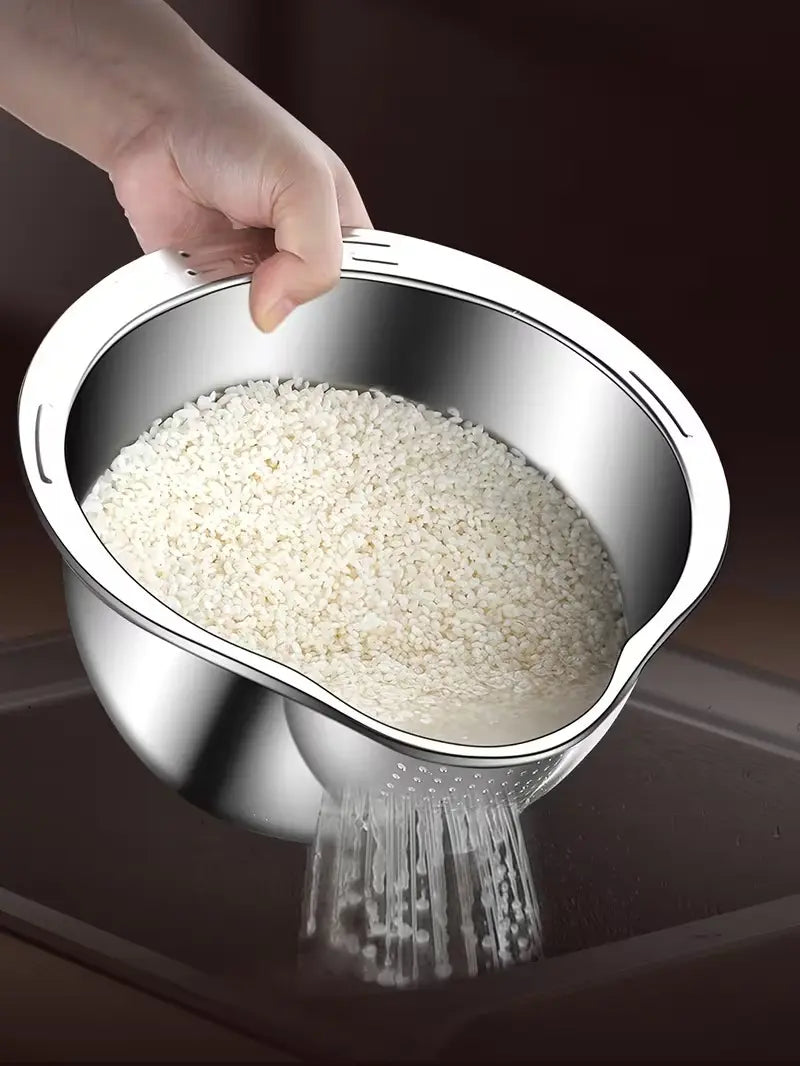 Stainless Steel Multifunctional Rice-Washing and Straining Basket for Fruits, Vegetables, and Storage Solutions in Home Dining and Picnics