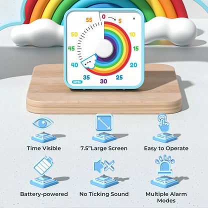 60-Minute Large Visual Timer for Kids and Adults, Rainbow Countdown Timer with Non-Ticking Mechanism, 7.5-Inch Classroom Desk Clock with Magnetic Backing, Ideal for Pomodoro Technique